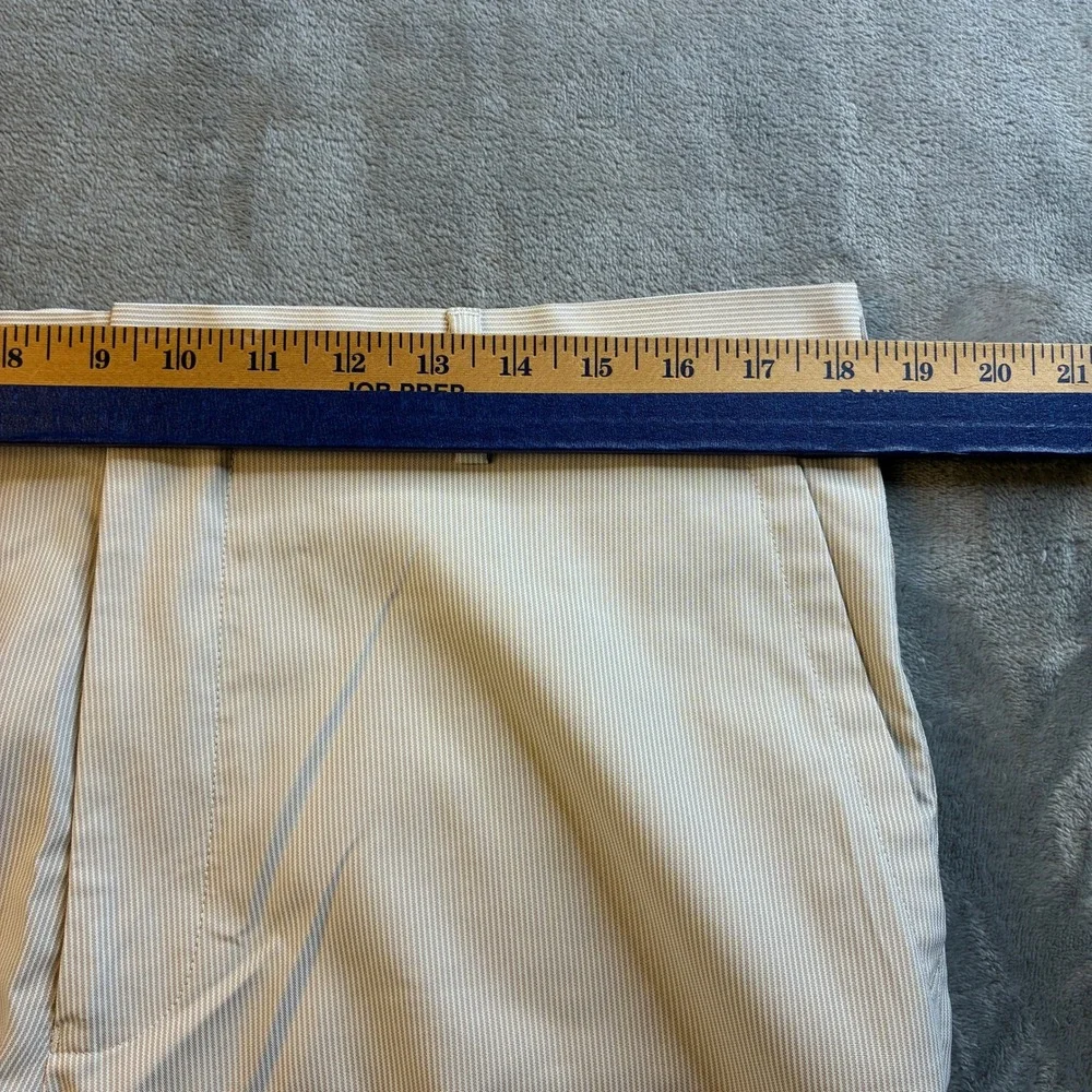 Peter Millar Mens 36 Crown Sport Wicking Golf Shorts Tan White Micro Stripe 9in